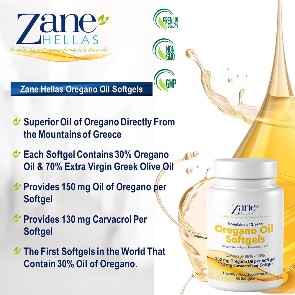 Zane HELLAS capsules d'huile d'origan sur une table en bois