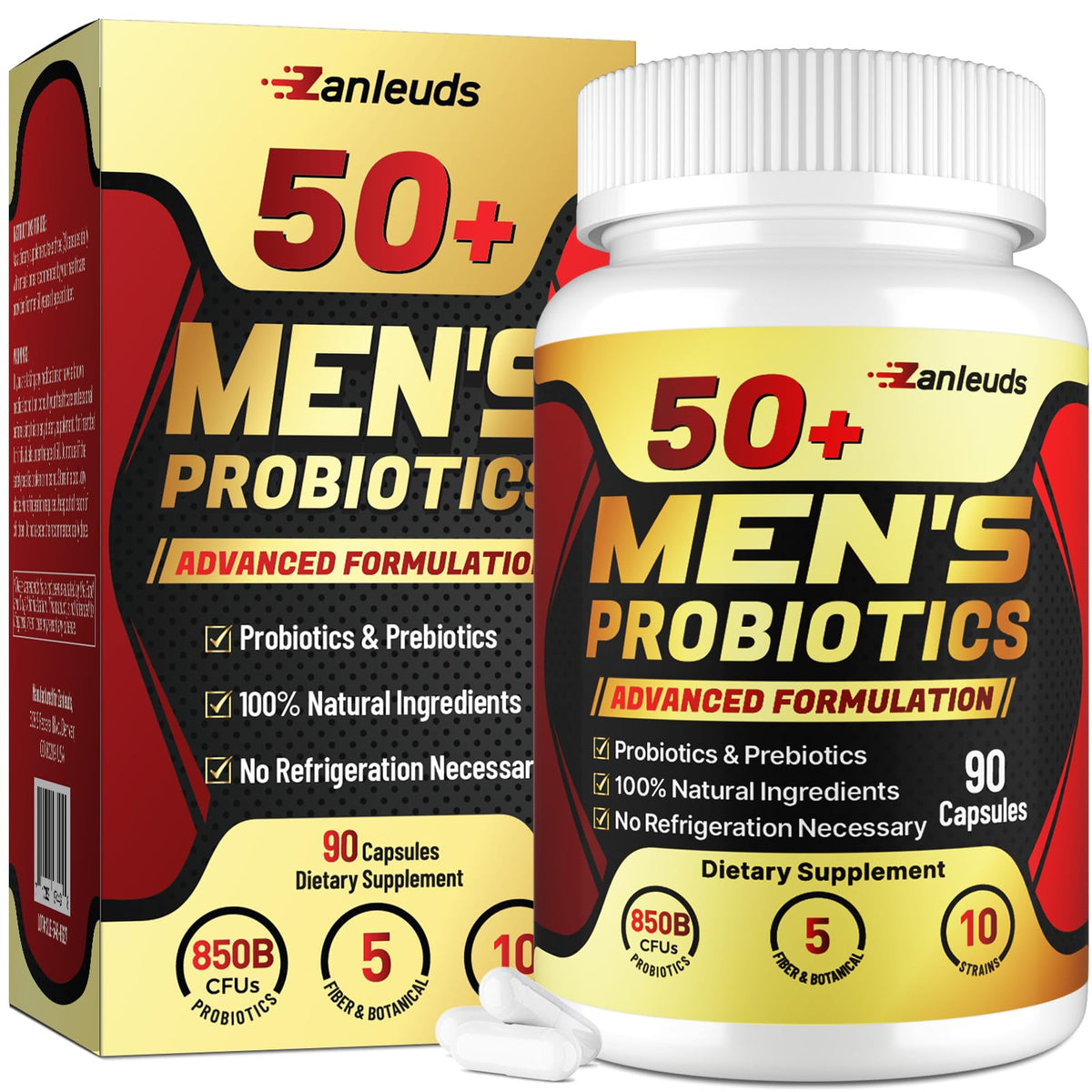 Zanleuds Probiotiques pour Hommes 50+ 90 capsules en bouteille