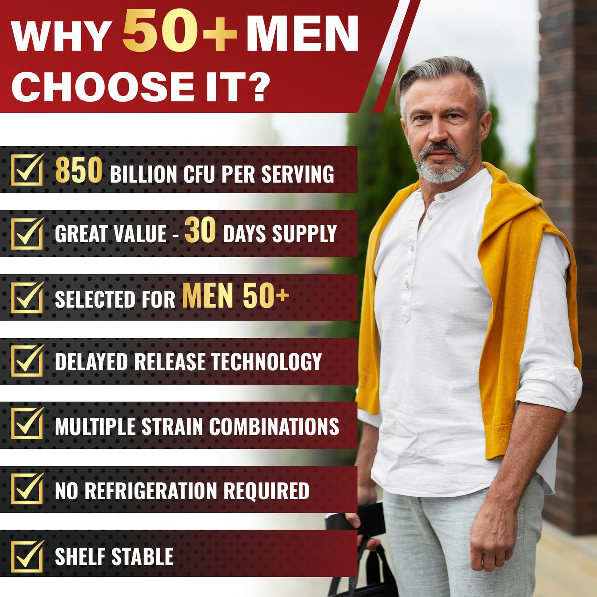 Zanleuds Probiotiques pour Hommes 50+ en vue de profil