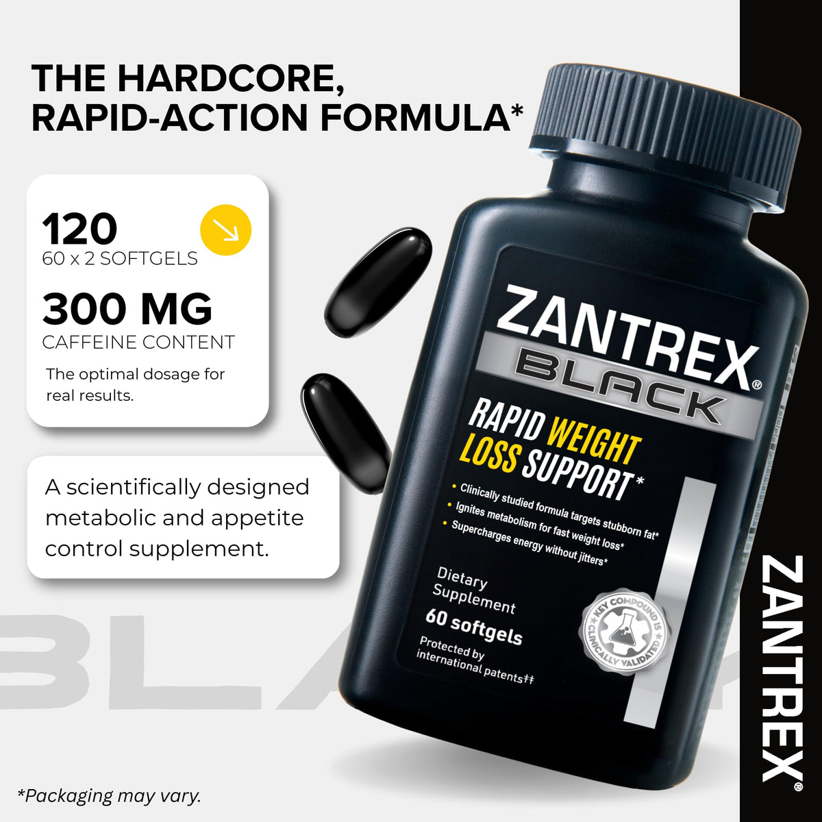Zantrex Black bouteille avec étiquette détaillant les ingrédients