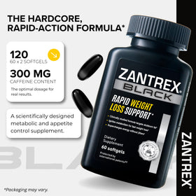 Zantrex Black bouteille avec étiquette détaillant les ingrédients