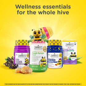 Zarbee's gummies surrounded by fresh fruits