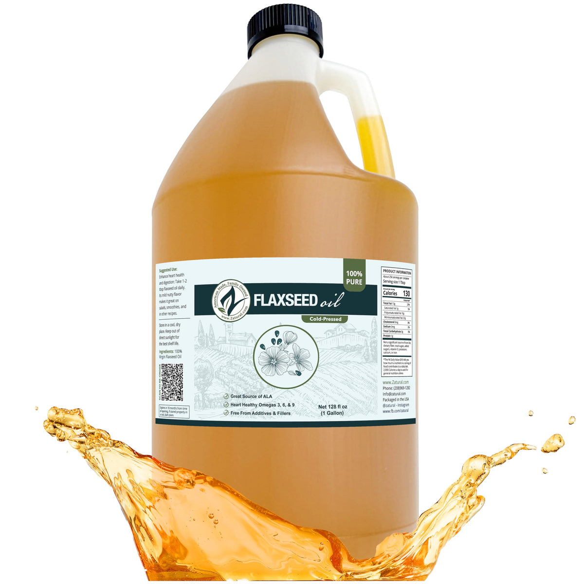 Zatural huile de lin pressée à froid 3,6 L vue avant