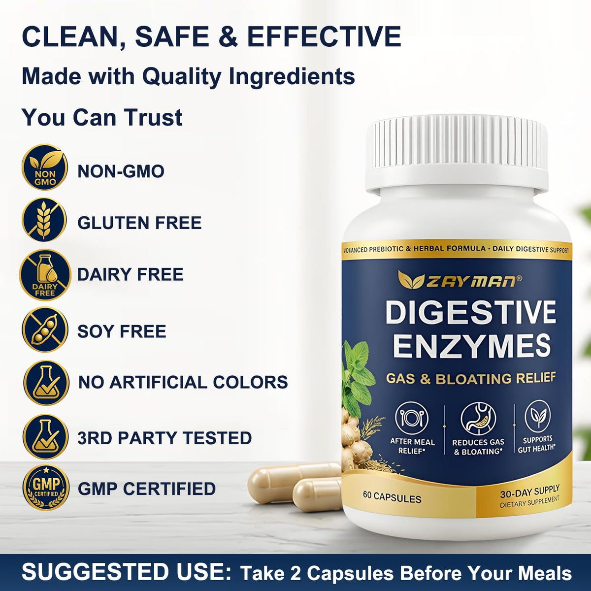 ZAYMAN Multi-Enzymes - vue de l'emballage avec des ingrédients