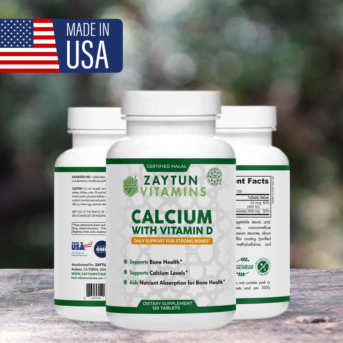 Zaytun Calcium Halal sur une table avec d'autres compléments