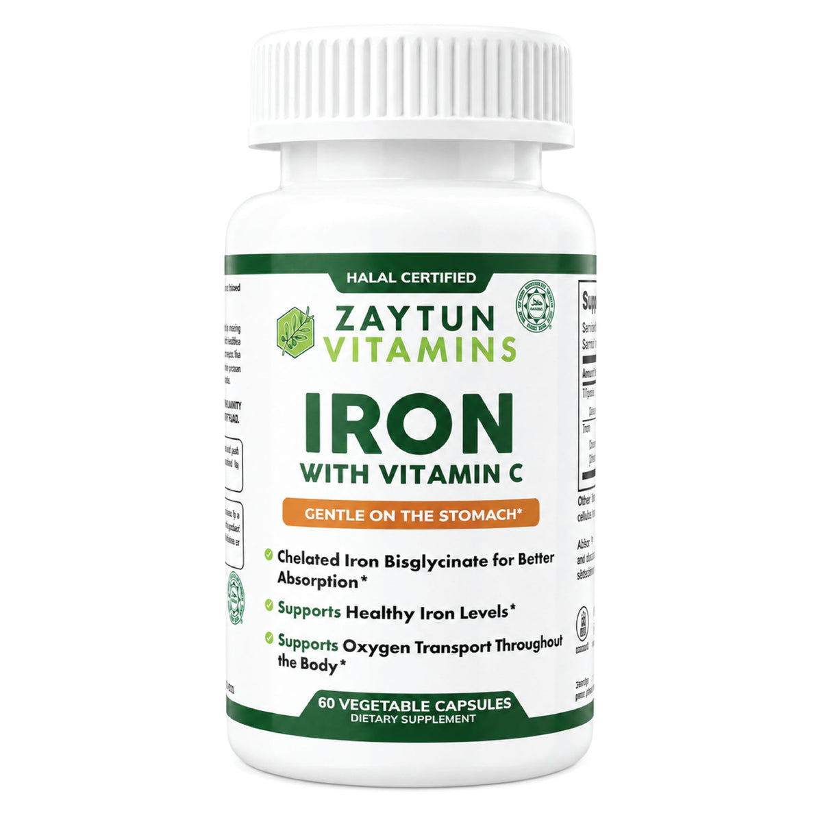 Zaytun Fer + Vitamine C 60 capsules végétariennes, bouteille vue de face