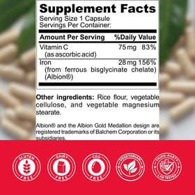 Zaytun Fer + Vitamine C capsules, vue de côté montrant l'étiquette