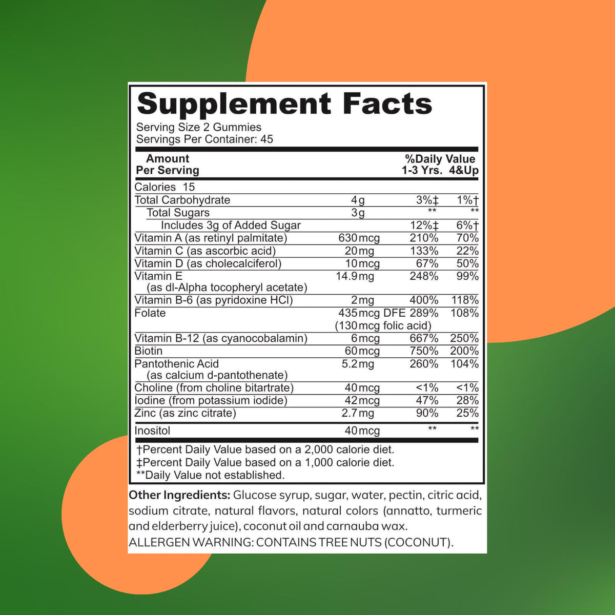 Zaytun Vitamins Gummies Multivitamines Halal 272g vue arrière avec informations nutritionnelles