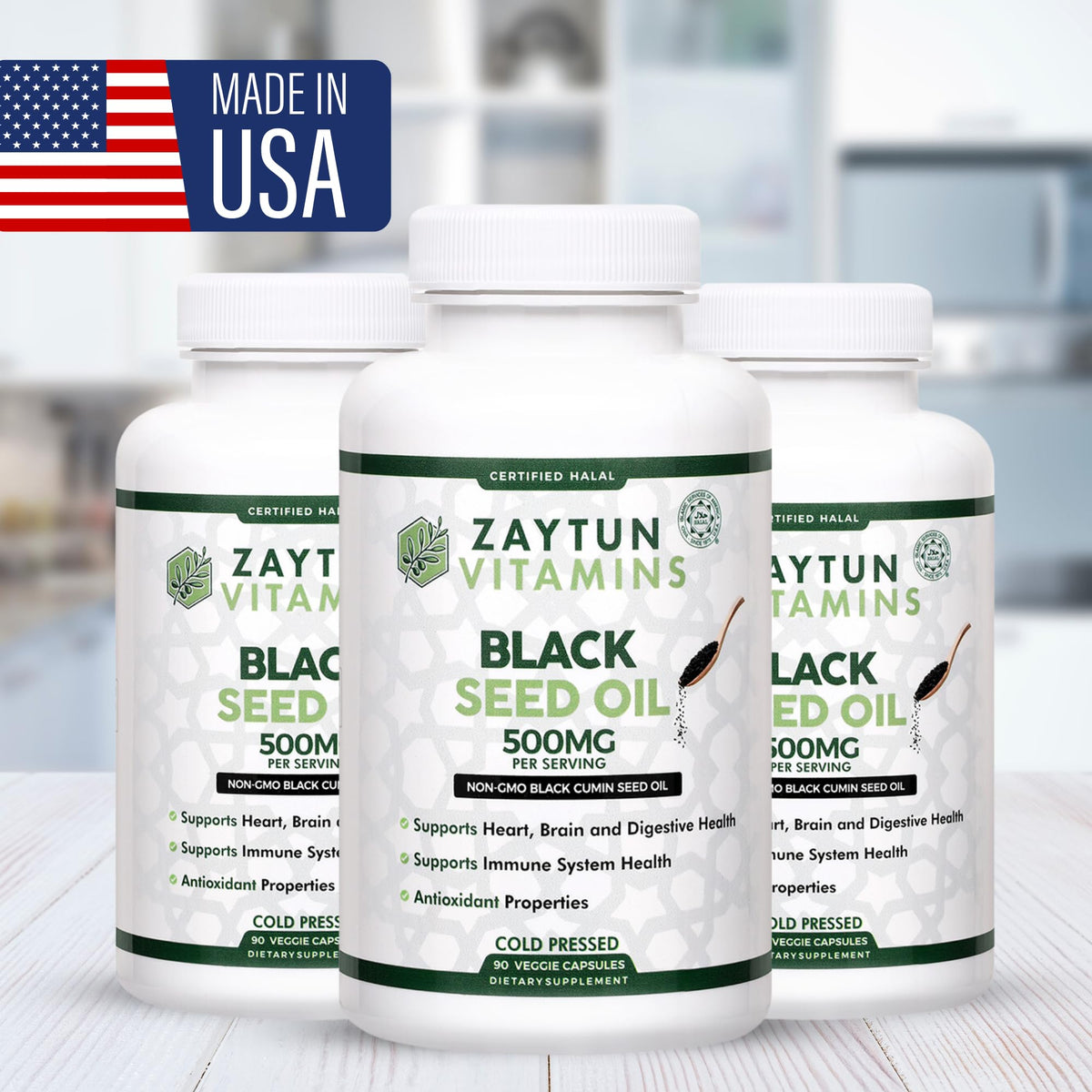 Zaytun Vitamins Huile de Graines Noires 500mg capsules dans une main