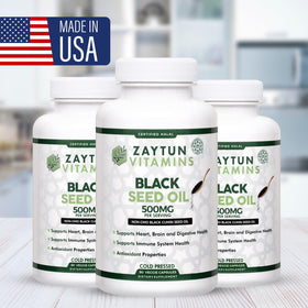 Zaytun Vitamins Huile de Graines Noires 500mg capsules dans une main