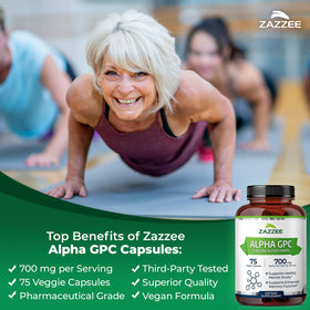 Zazzee Alpha GPC Choline 700 mg 75 Capsules - flacon ouvert