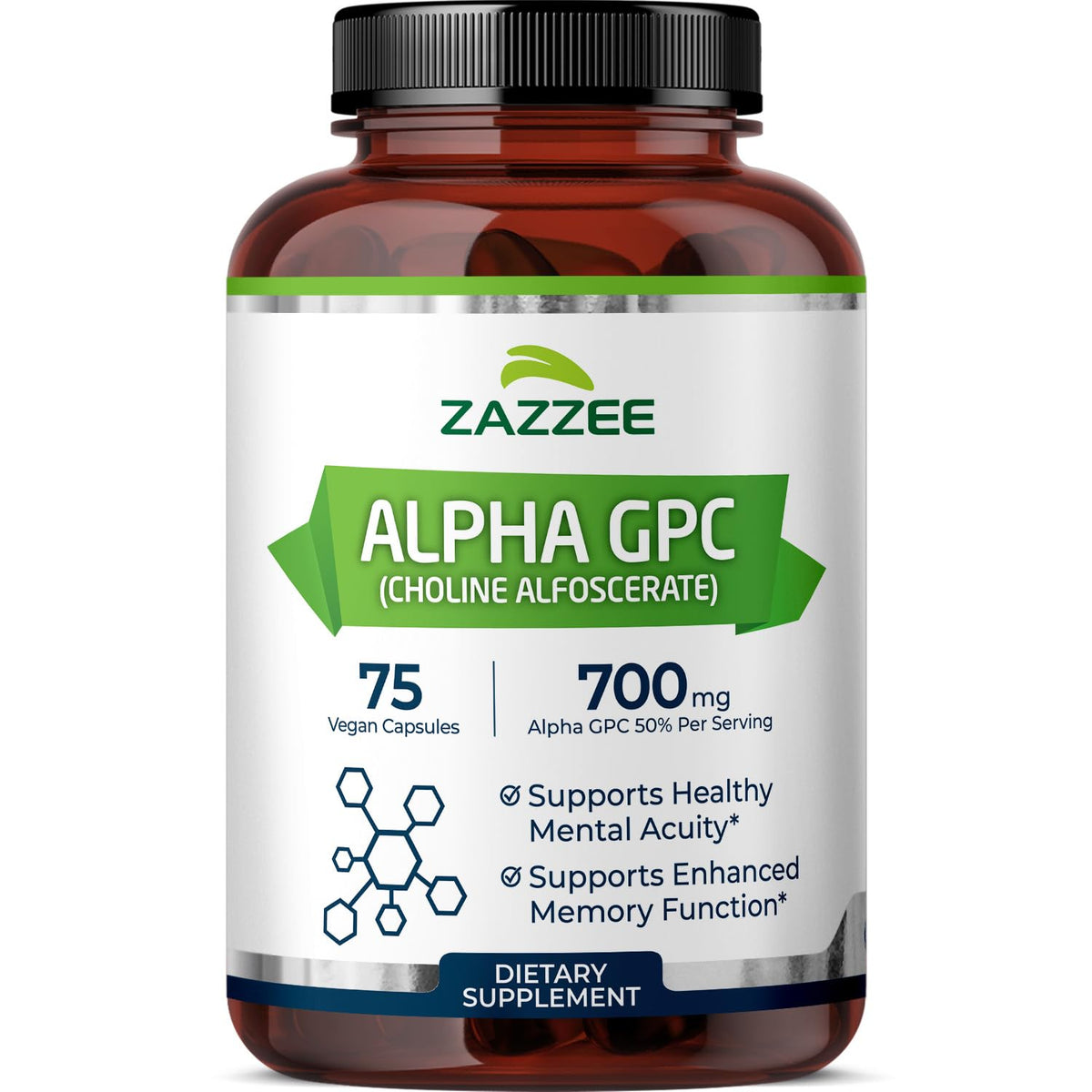 Zazzee Alpha GPC Choline 700 mg 75 Capsules - vue avant du produit