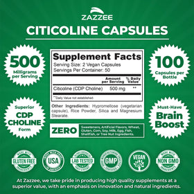 Zazzee Citicoline 500 mg étiquette du produit