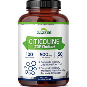 Zazzee Citicoline 500 mg flacon avec 100 gélules véganes