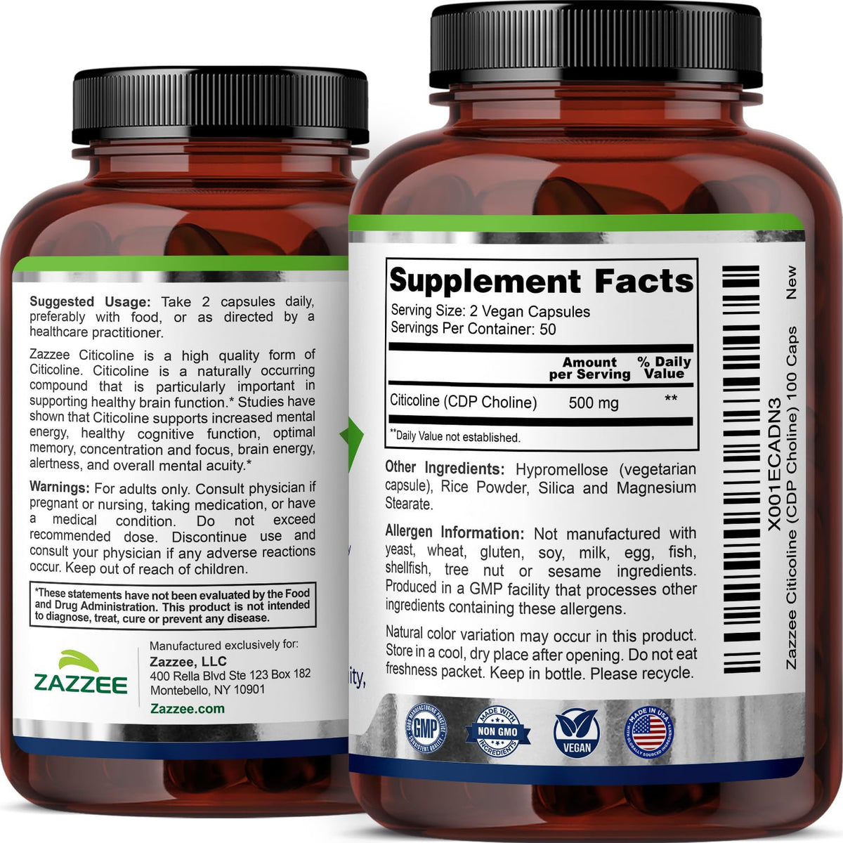 Zazzee Citicoline 500 mg flacon ouvert