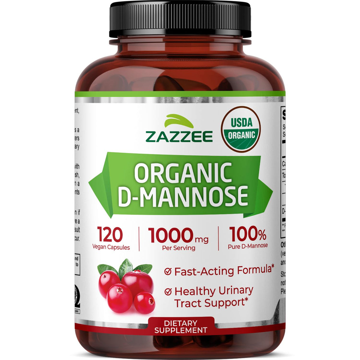 Zazzee D-Mannose Bio 1000 mg flacon de 120 gélules végétales