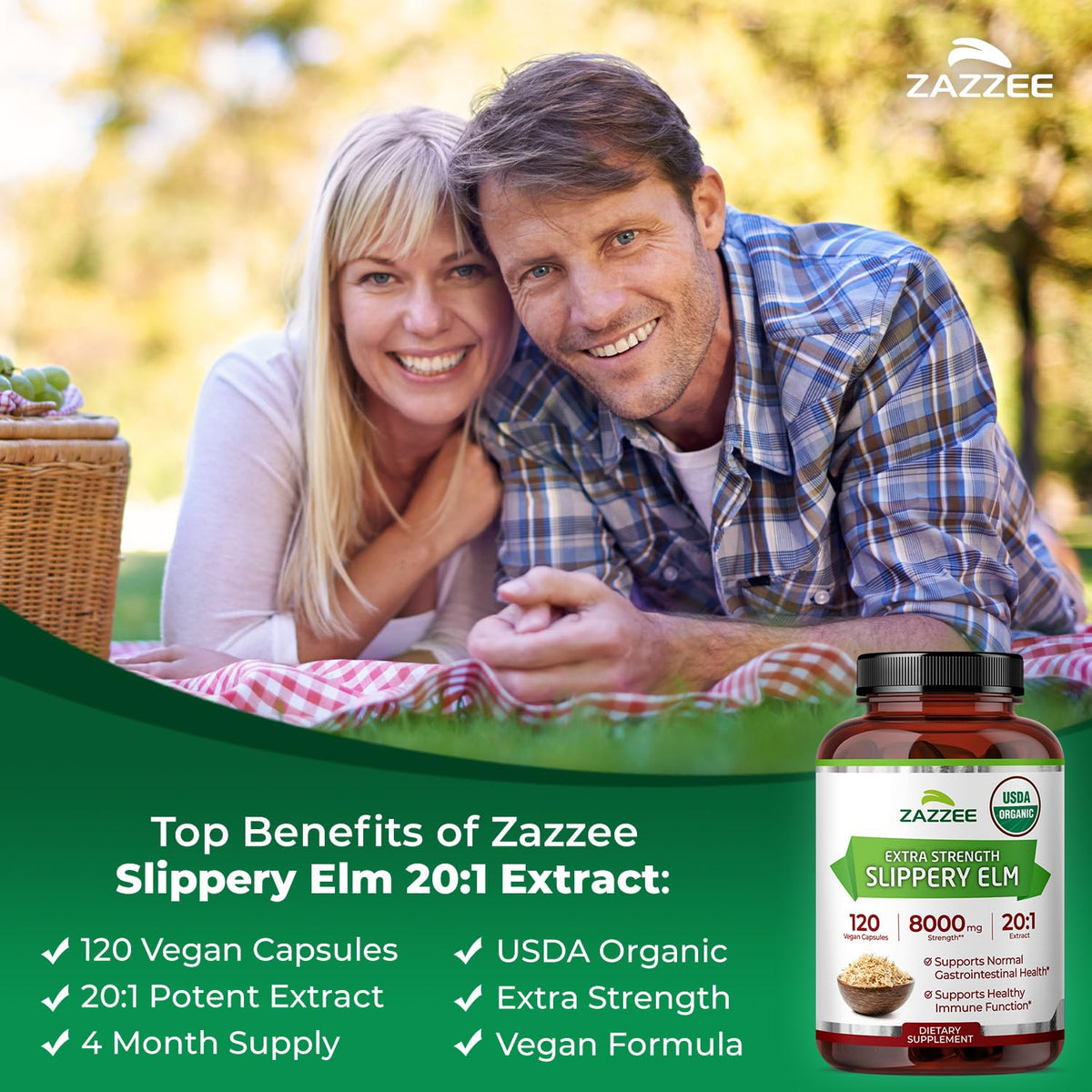 Zazzee Extrait d'Écorce de Bouleau Glissant capsules sur une table