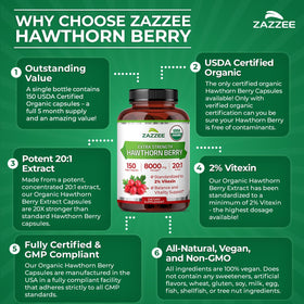 Zazzee Extrait de Baies d'Aubépine Bio avec d'autres compléments alimentaires