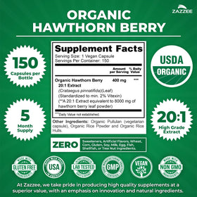 Zazzee Extrait de Baies d'Aubépine Bio capsules sur une table