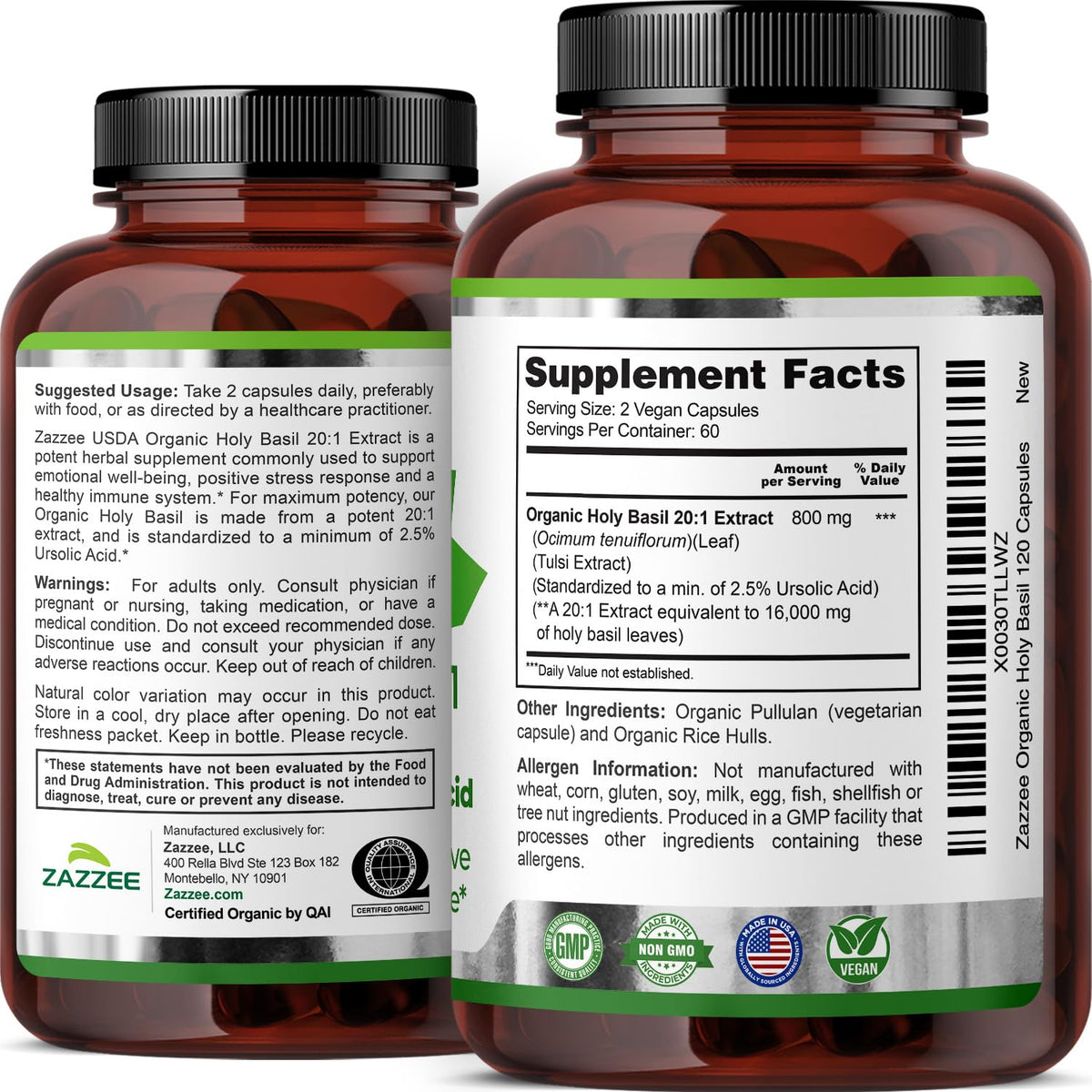 Zazzee Extrait de Basilic Sacré Bio 20:1 avec d'autres produits