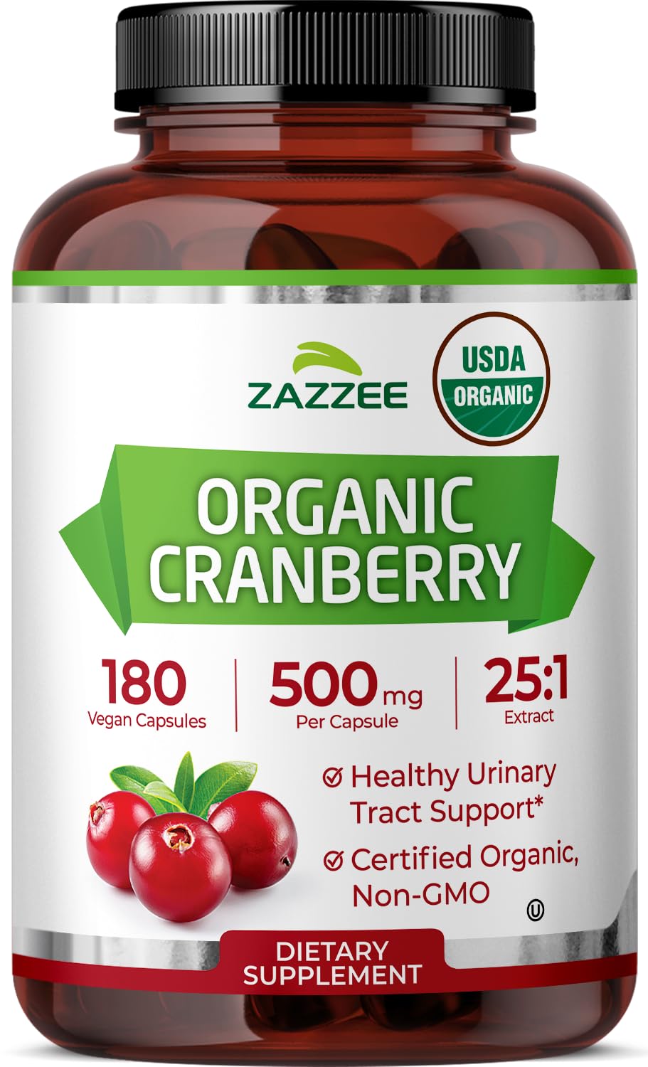 Zazzee Extrait de Canneberge Bio 180 capsules vue de face