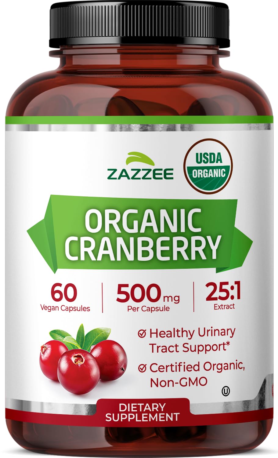 Zazzee Extrait de Canneberge Bio 500 mg 60 Capsules vue de face