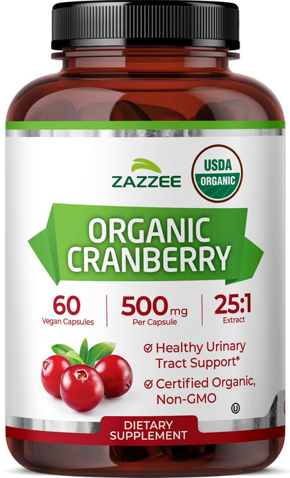 Zazzee Extrait de Canneberge Bio 500 mg 60 Capsules vue de face
