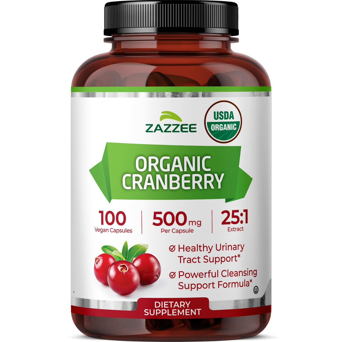 Zazzee Extrait de Canneberge Bio 500mg 100 capsules - vue avant