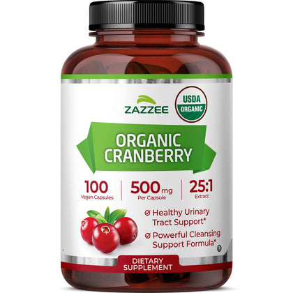 Zazzee Extrait de Canneberge Bio 500mg 100 capsules - vue avant