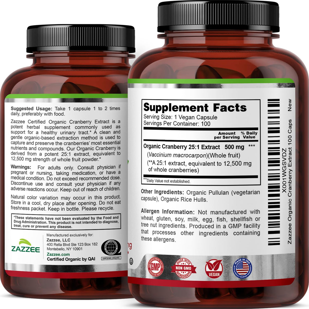 Zazzee Extrait de Canneberge Bio - vue détaillée des capsules