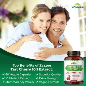 Zazzee Extrait de Cerise Acide 10:1 capsules végétales sur fond blanc