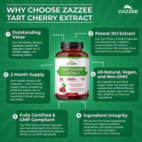 Zazzee Extrait de Cerise Acide 10:1 flacon ouvert avec capsules