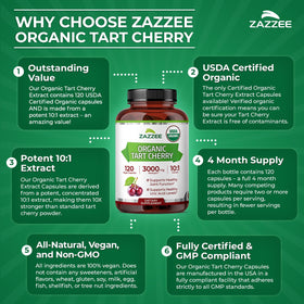 Zazzee Extrait de Cerise Acide Bio 10:1, capsules avec cerises acides