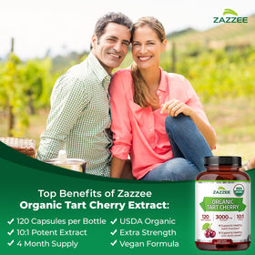 Zazzee Extrait de Cerise Acide Bio 10:1, capsules en main