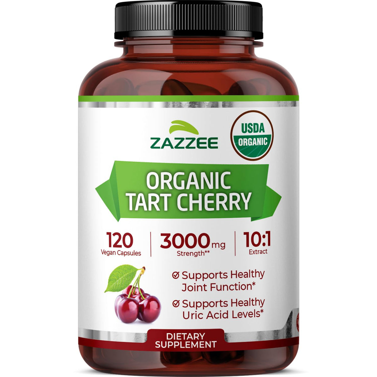 Zazzee Extrait de Cerise Acide Bio 10:1, flacon de 120 capsules
