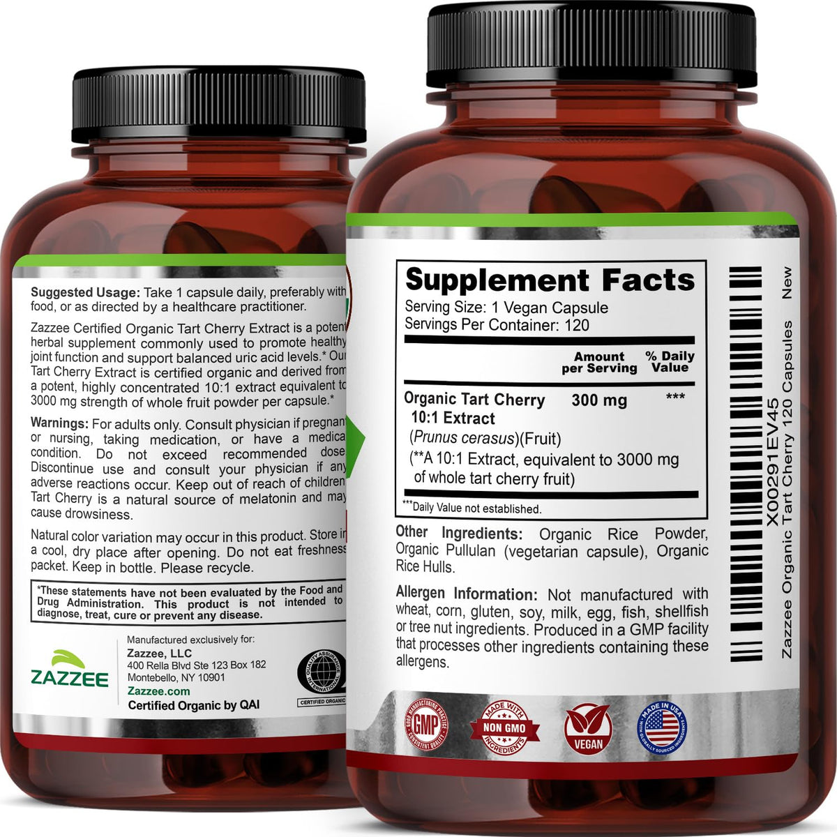 Zazzee Extrait de Cerise Acide Bio 10:1, flacon ouvert montrant les capsules