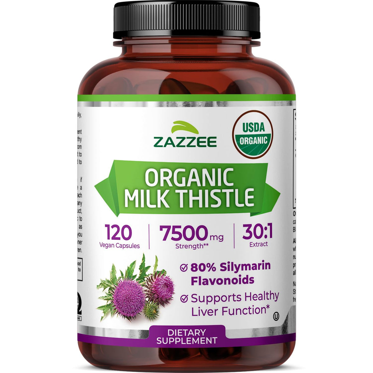Zazzee Extrait de Chardon-Marie Bio 30:1 120 Capsules, vue de face