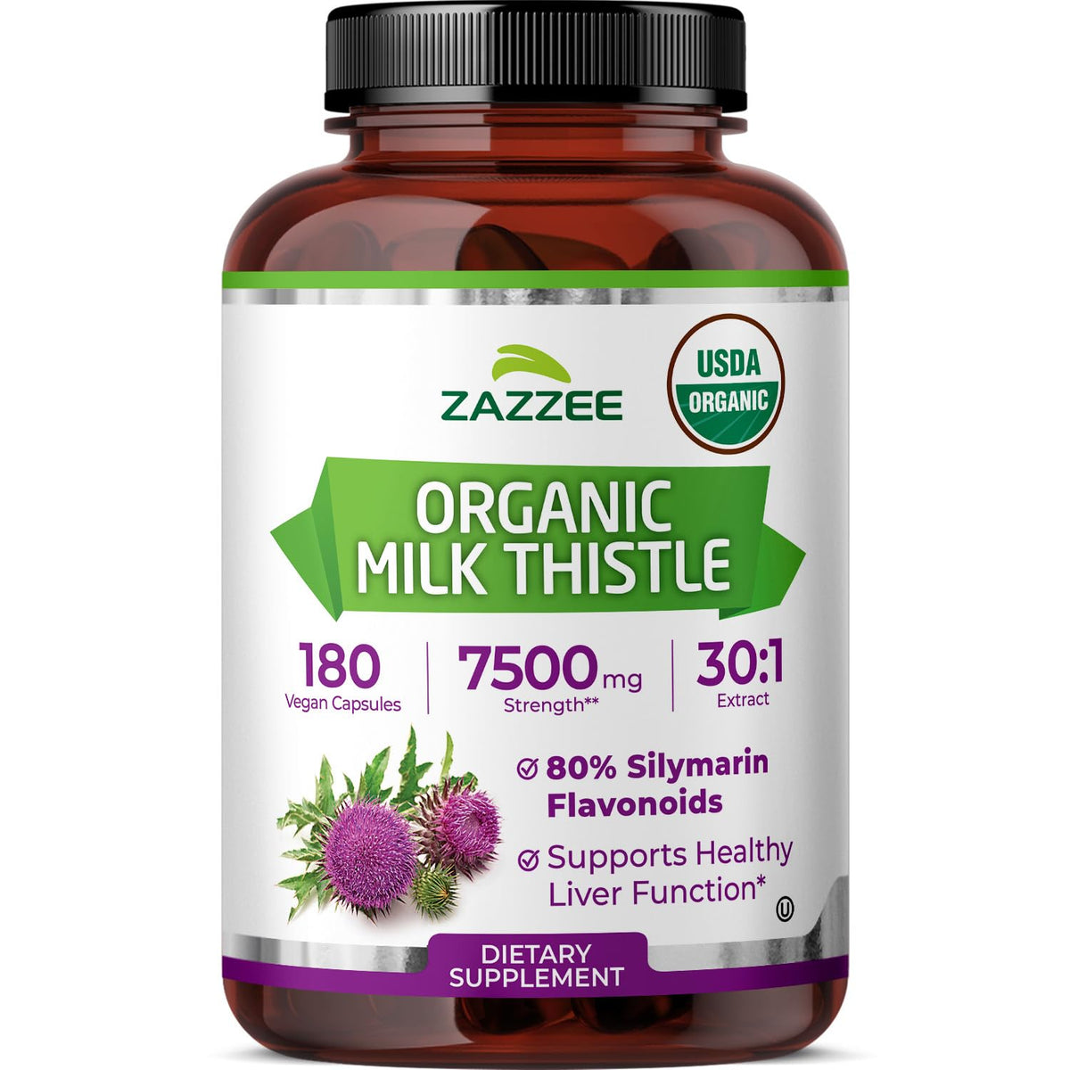 Zazzee Extrait de Chardon-Marie Bio flacon de 180 capsules
