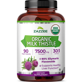Zazzee Extrait de Chardon-Marie biologique 30:1 80% Silymarine, emballage avant