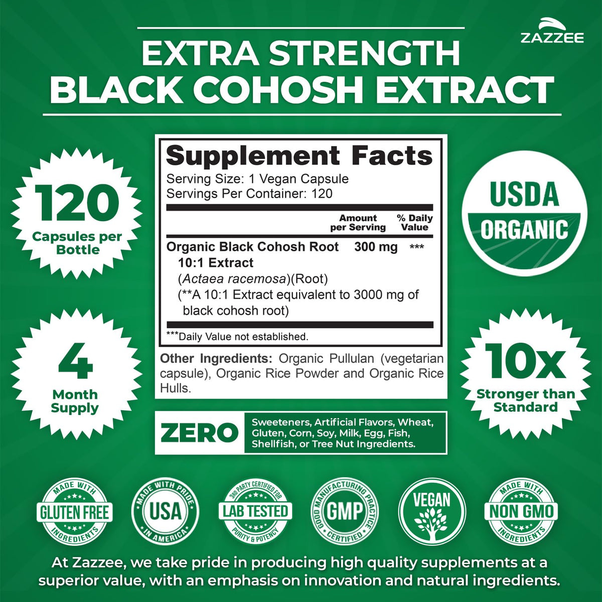 Zazzee Extrait de Cimicifuga 120 Capsules Végétales vue de côté