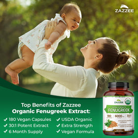 Zazzee Extrait de Fenugrec Bio 180 Capsules - flacon ouvert