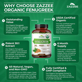 Zazzee Extrait de Fenugrec Bio 180 Capsules - prise de vue lifestyle