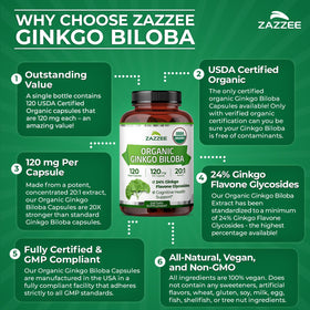 Zazzee Extrait de Ginkgo Biloba affiché avec d'autres compléments alimentaires
