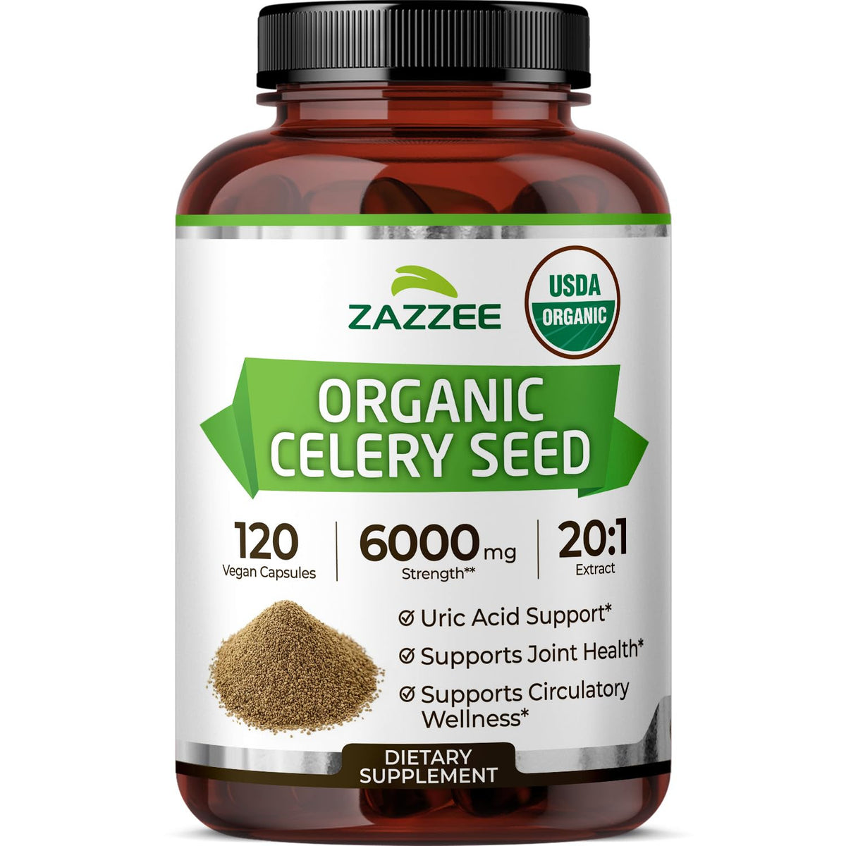 Zazzee Extrait de Graines de Céleri Bio 120 capsules, vue avant