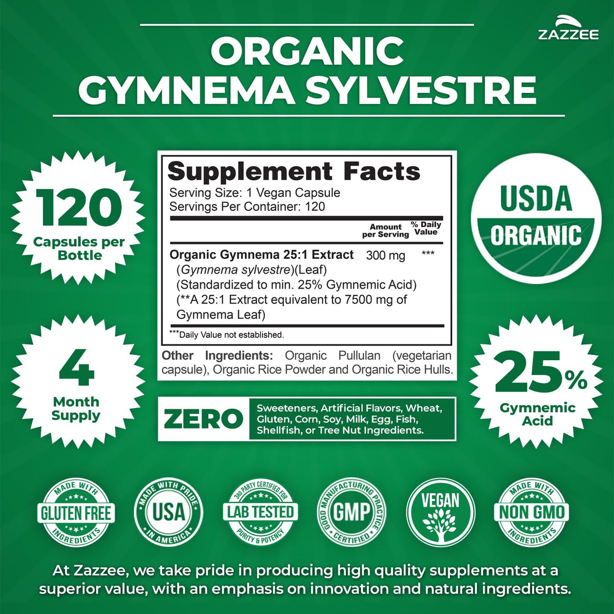 Zazzee Extrait de Gymnema Sylvestre Bio 25:1 capsules ouvertes