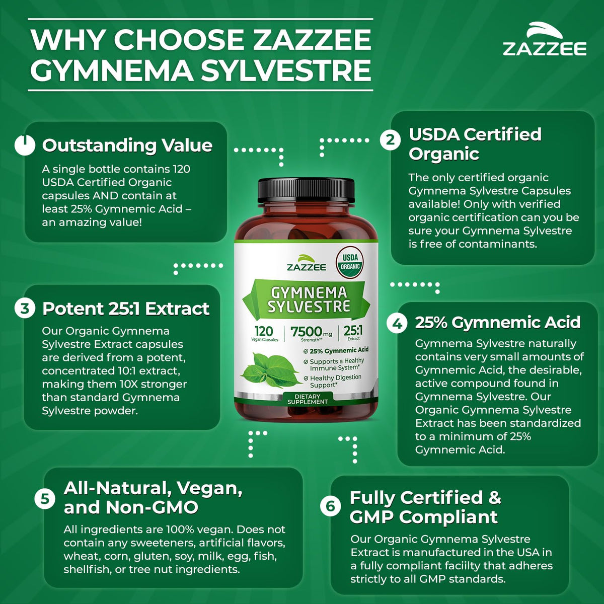 Zazzee Extrait de Gymnema Sylvestre Bio 25:1 étiquette