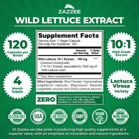 Zazzee extrait de laitue sauvage 10:1 capsules à côté du flacon