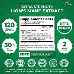 Zazzee Extrait de Lion's Mane Bio capsules sur une surface