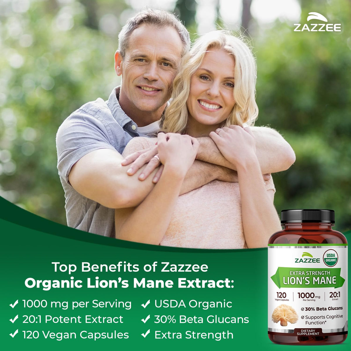Zazzee Extrait de Lion's Mane Bio contenu de capsule