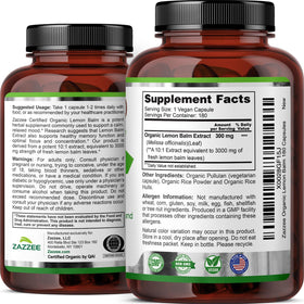 Zazzee Extrait de Mélisse Bio capsules dans un bol